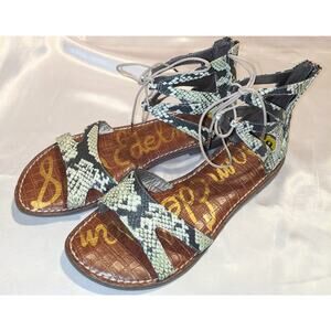 SAM EDELMAN Gwenna Green Python Print Gladiator Sandals Ankle Straps Size 9 M